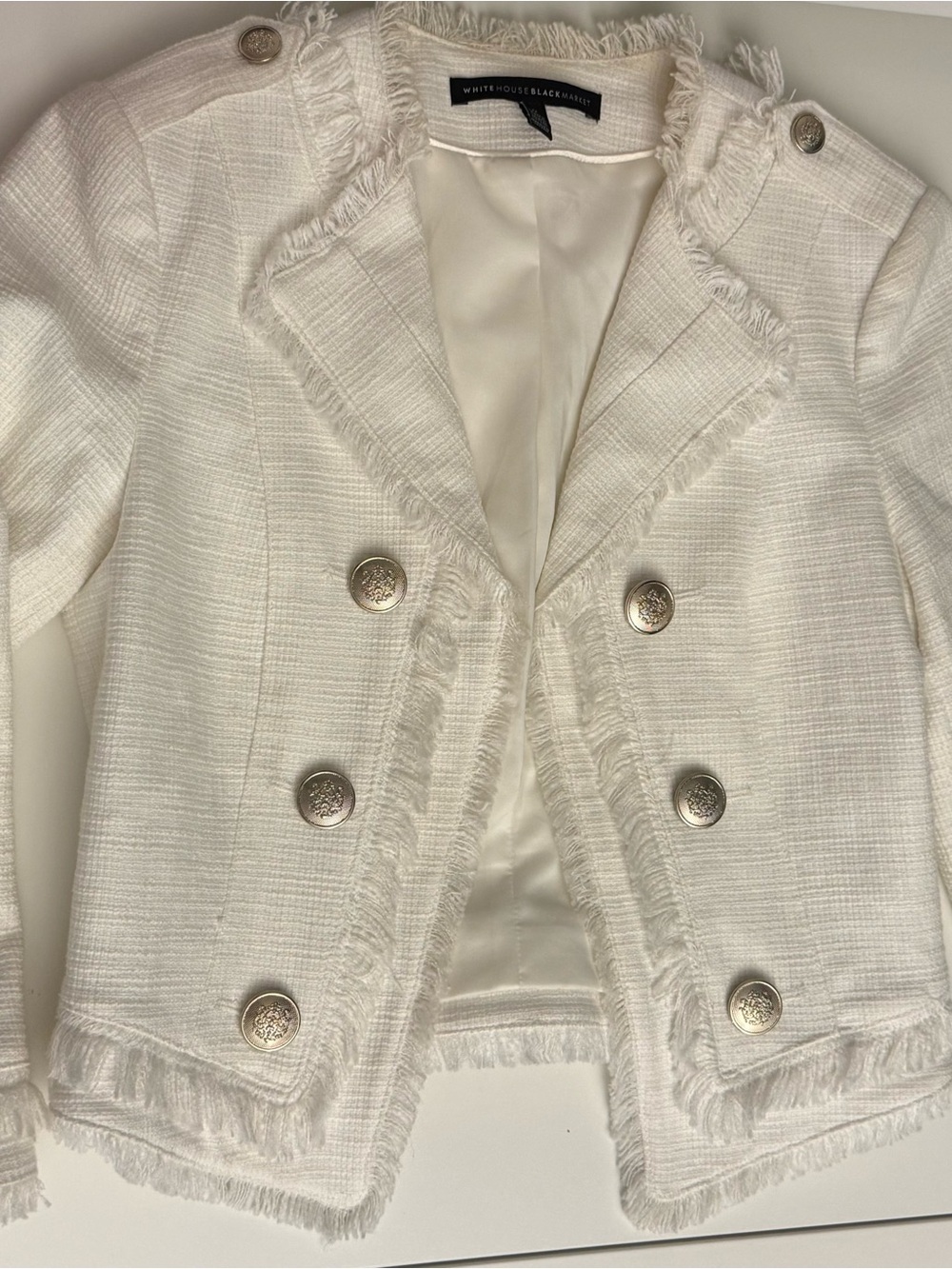 White House Black Market Women's Fringe Tweed Jacket Size 0